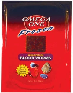 Omega One Freeze-Dried Flat Blood Worms for Freshwater and Saltwater Fish - 4 Oz