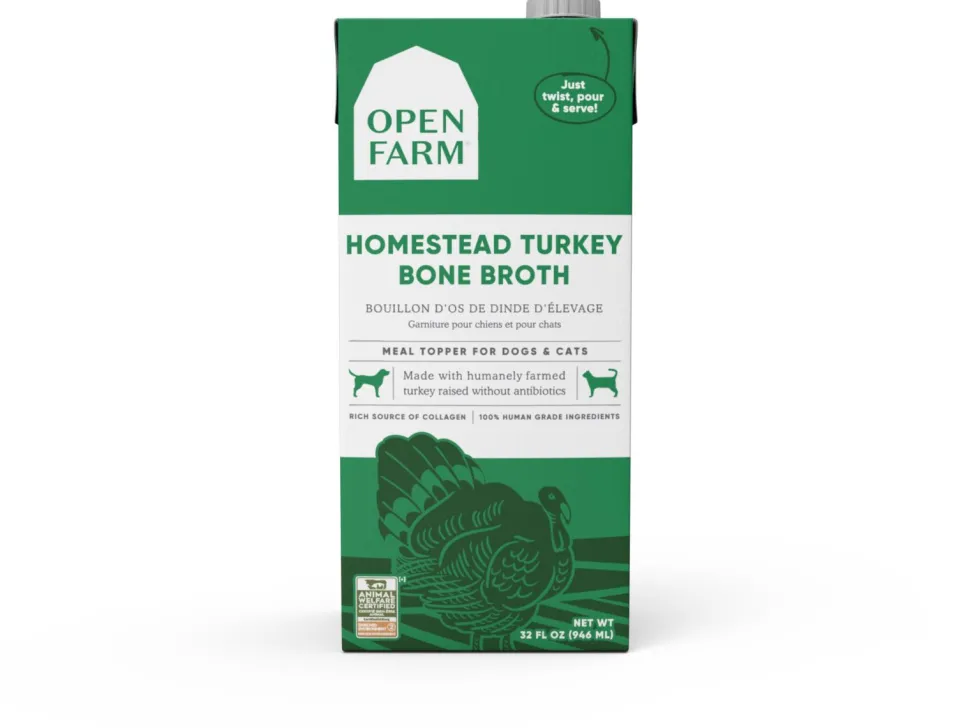Open Farm Homestead Turkey Bone Broth Wet Cat and Dog Food Topper - 33.8 Oz