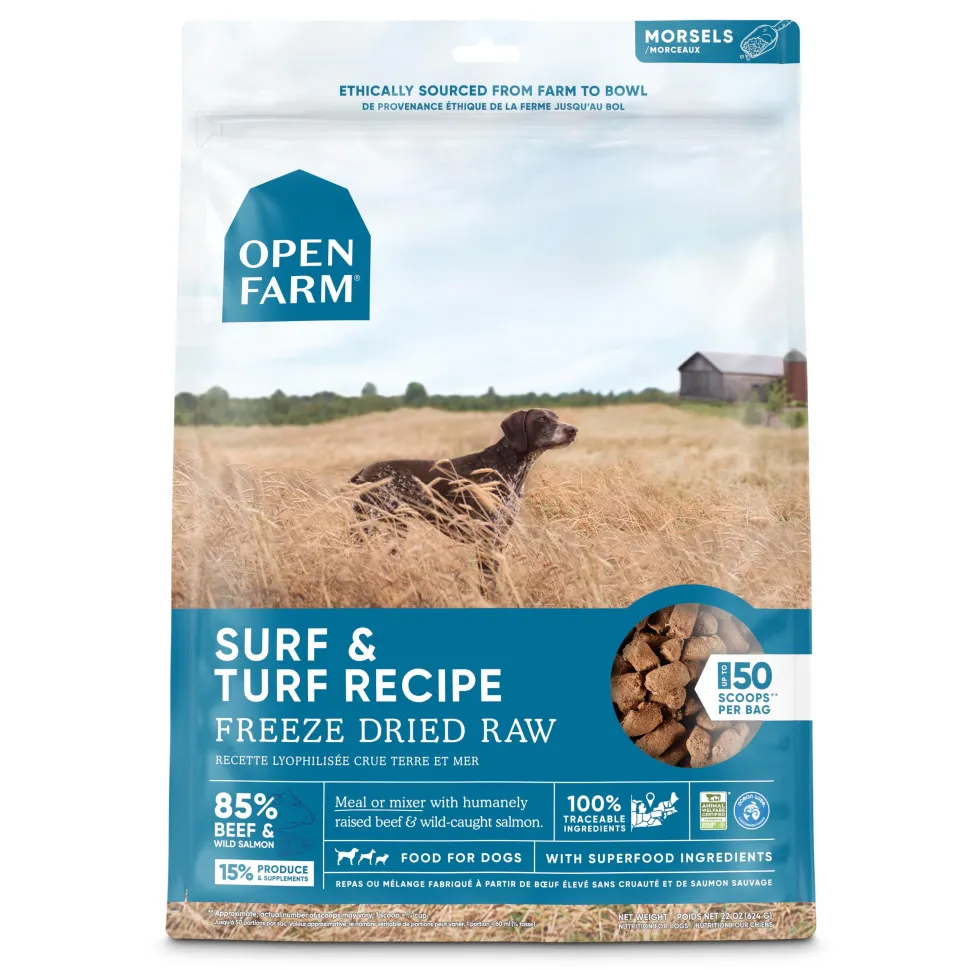 Open Farm Surf and Turf Morsals Recipe Freeze-Dried Raw Dog Food- 22 Oz