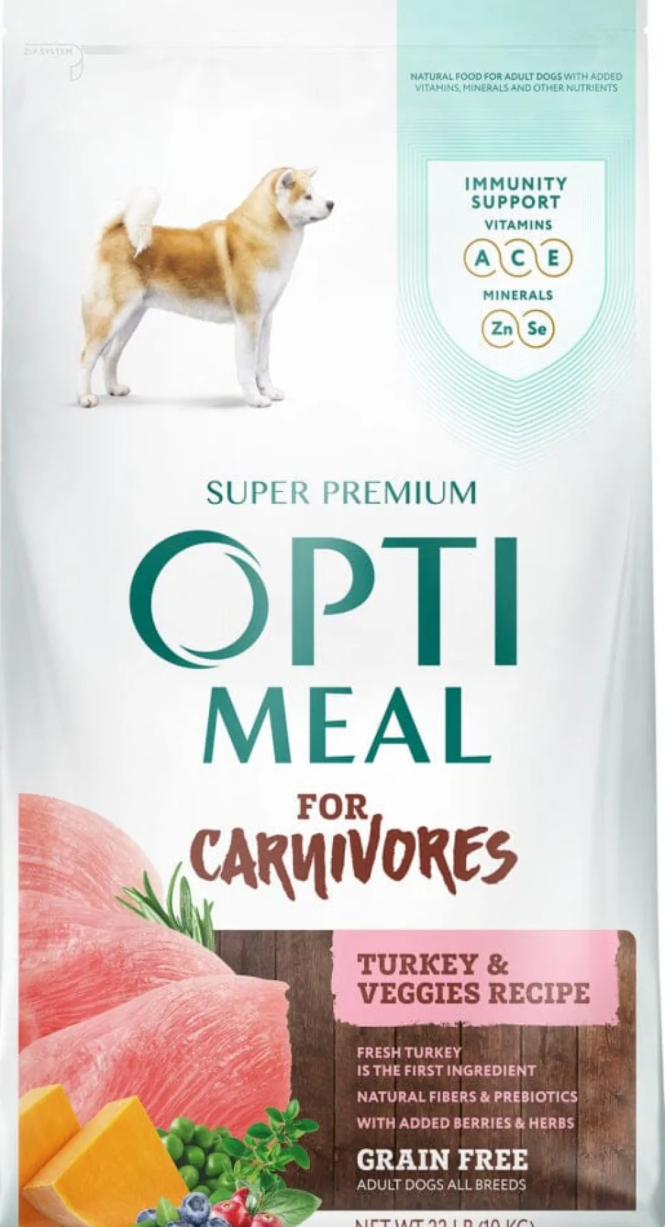 Optimeal for Carnivores Grain Free All Breeds Turkey & Veggies Recipe Adult Dog Dry Food