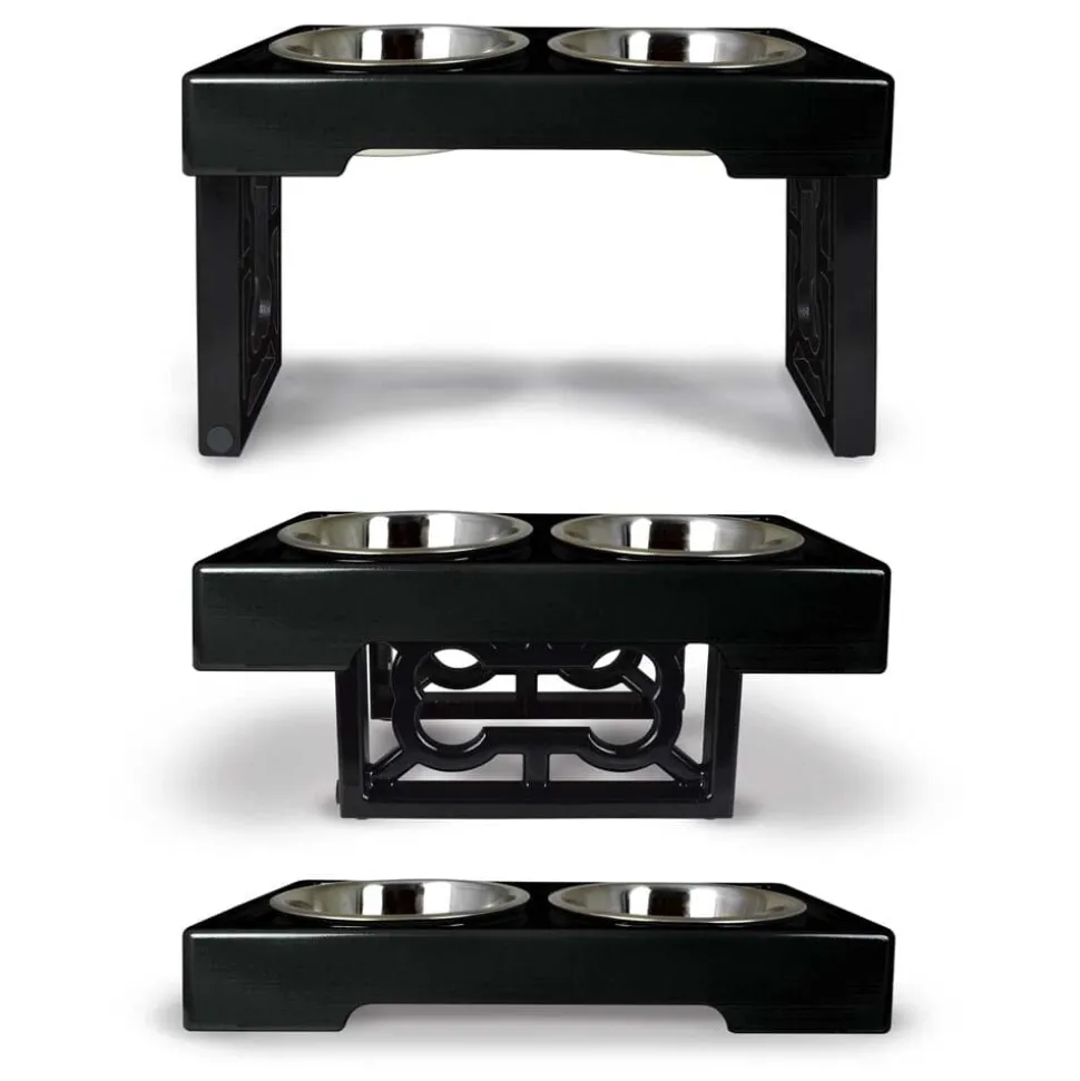 OurPets Barking Bistro Adjustable Elevated Dog Feeder Black