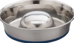 OurPets Durapet Anti-Skid Rubber Bonded Stainless Steel Slow Feeding Cat Bowl - Large - 56 Oz