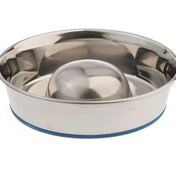OurPets Premium Stainless Steel Slow Feed Dog Bowl - Silver - Small