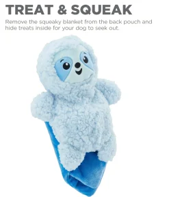 Outward Hound Blanket Buddies Sloth Treat Hiding and Squeak Plush Dog Toy - Blue