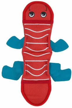 Outward Hound Fire Biterz Lizard Squeak and Plush Durable Nylon Dog Toy - Red - Medium
