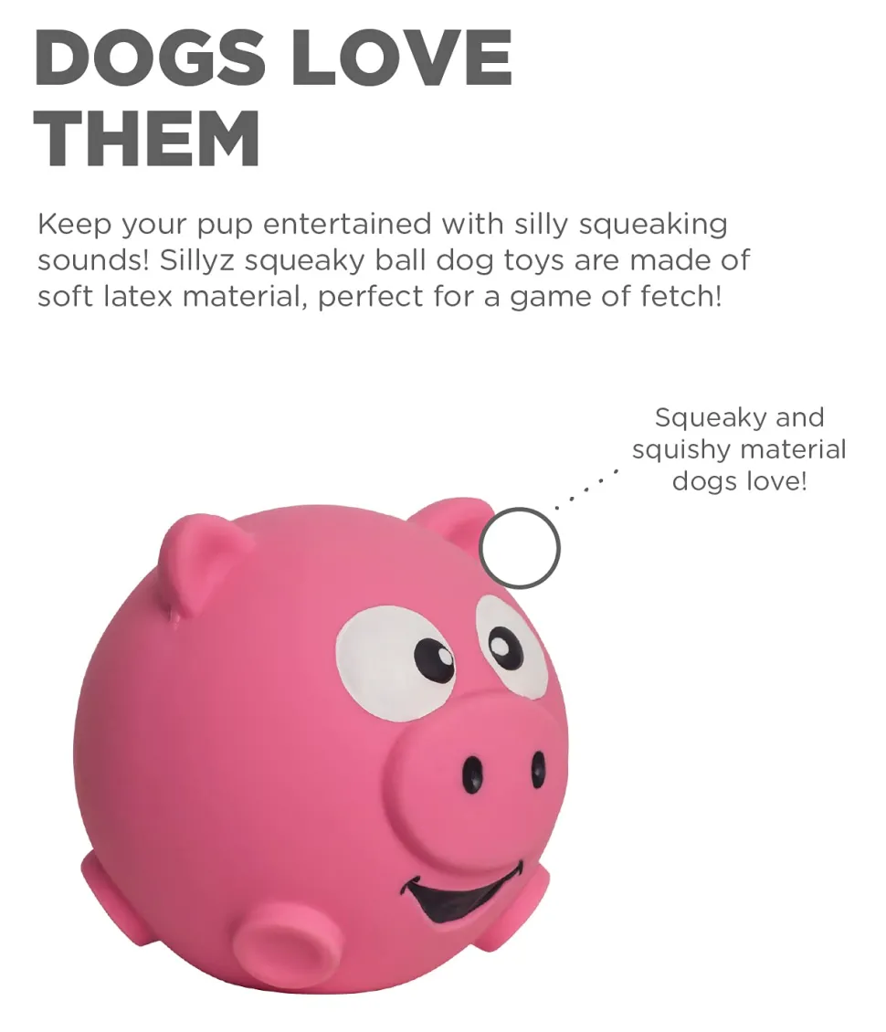 Outward Hound Sillyz Pig Latex Rubber Squeaky Ball Dog Toy- Pink