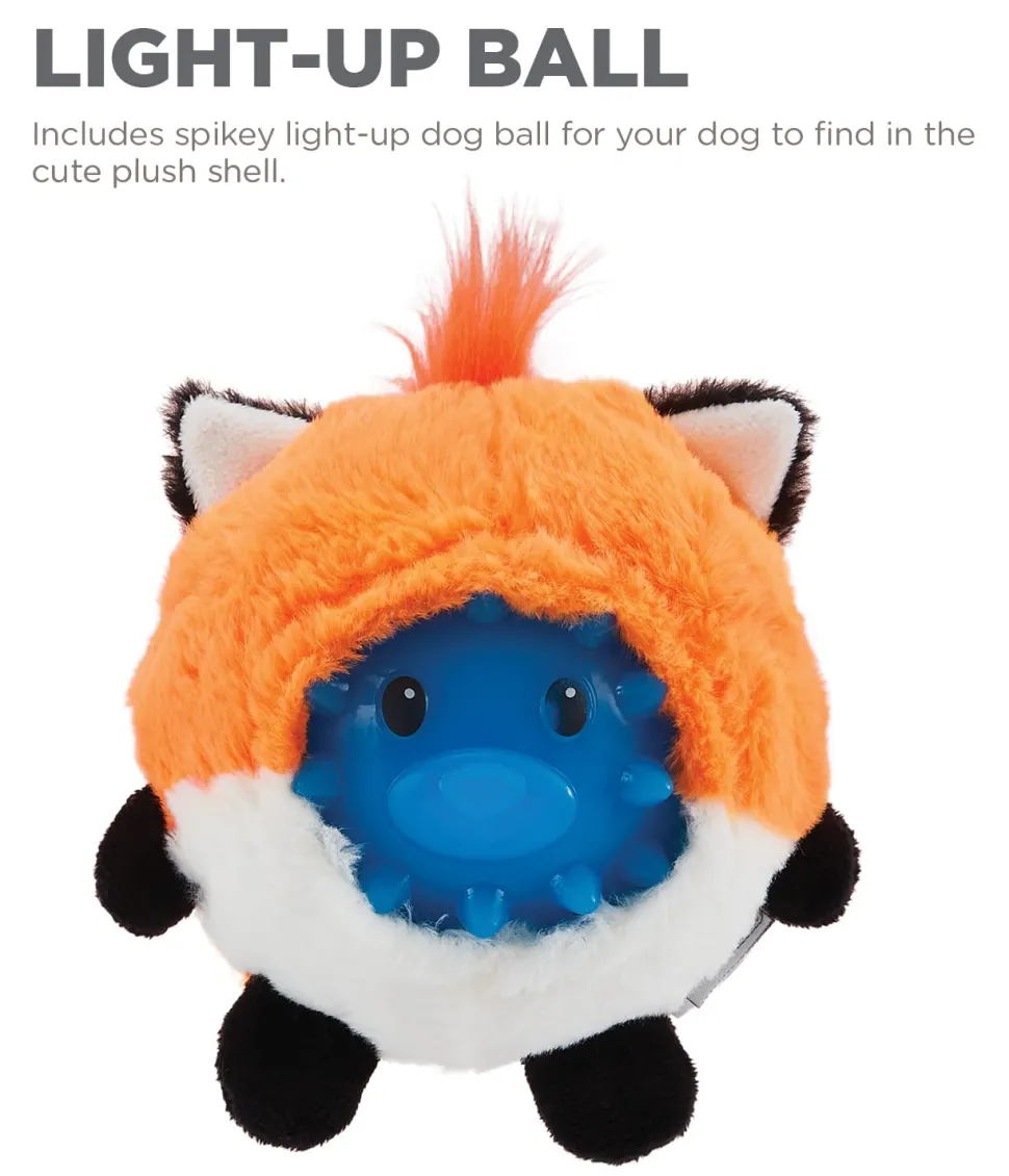 Outward Hound Unbelieva-Ball Fox Interactive Plush Dog Toy with Removable Light up Spike Ball