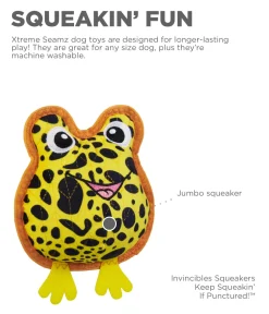 Outward Hound Xtreme Seamz Frog Squeak and Plush Reinforced Dog Toy
