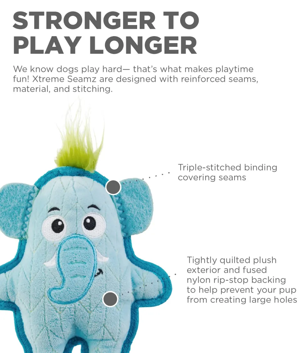 Outward Hound Xtreme Seamz Elephant Squeak and Plush Reinforced Dog Toy