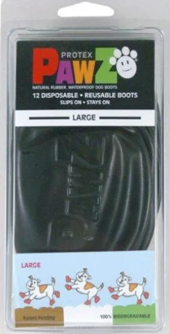 Pawz Waterproof Disposable and Reusable Rubberized Dog Boots - Black - Large - 12 Pack