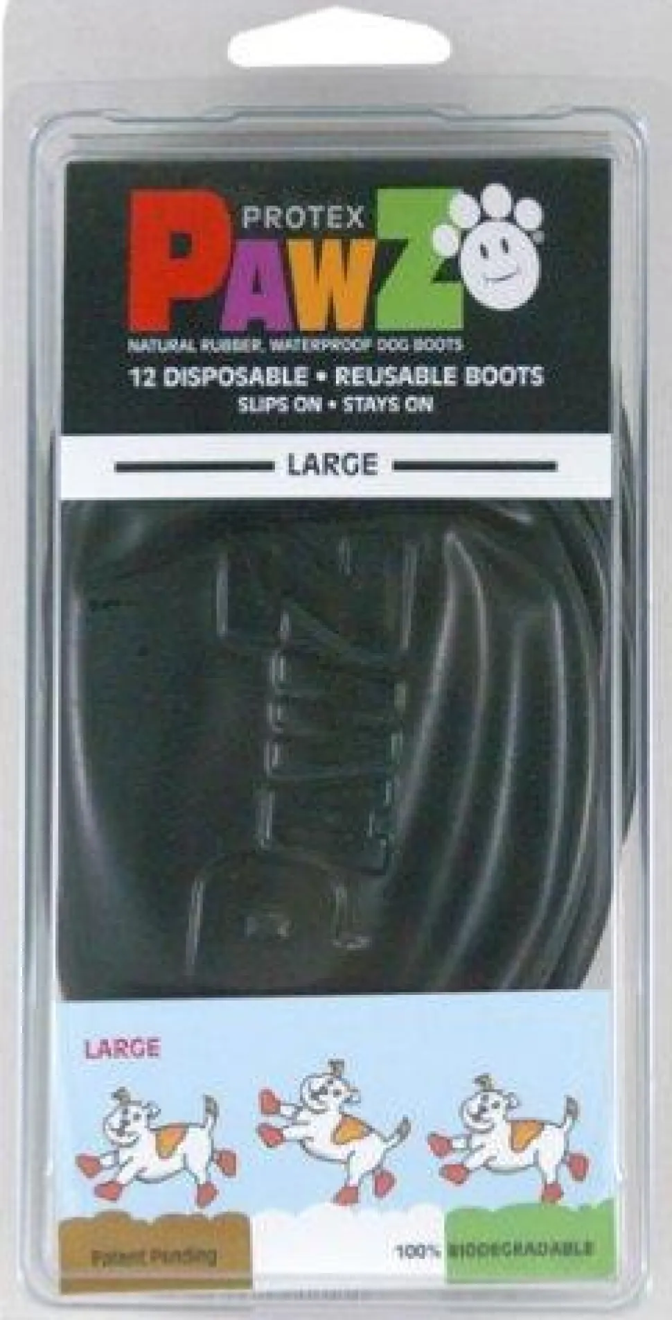 Pawz Waterproof Disposable and Reusable Rubberized Dog Boots - Black - Large - 12 Pack