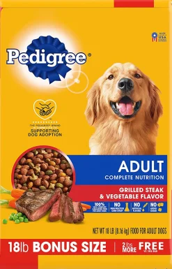 Pedigree Adult Complete Nutrition Grilled Steak and Vegetables Dry Dog Food - 20.4 lb Bag