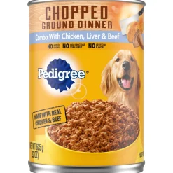 Pedigree Chopped Ground Dinner Chicken Beef and Liver Canned Dog Food - 22 Oz - Case of 12