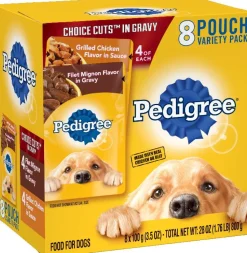Pedigree Chopped Ground Dinner Filet Mignon and Chicken Wet Dog Food Pouch - Variety Pack - 3.5 Oz - Case of 16