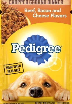 Pedigree Chopped Ground Dinner Beef Bacon and Cheese Wet Dog Food Pouch - 3.5 Oz - Case of 16