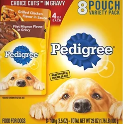 Pedigree Pouch Filet and Grilled Chicken Cuts in Gravy Multi-Pack Wet Dog Food - 3.5 oz - Case of 8