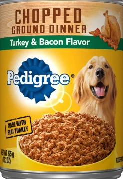 Pedigree Traditional Ground Dinner with Chunky Turkey and Bacon Canned Dog Food - 13.2 oz - Case of 12