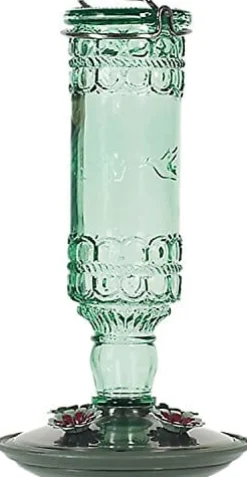 Perky-Pet Antique Glass Bottle Hummingbird Feeder - Green - 10 Oz Cap