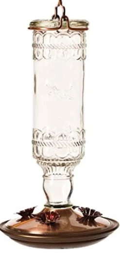 Perky-Pet Antique Glass Bottle Hummingbird Feeder - Clear - 10 Oz Cap