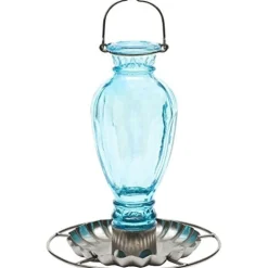 Perky-Pet Daisy Vase Glass Vintage Bird Waterer Wild Bird Hanging Bath - Blue - 18 Oz Cap - 2 Pack