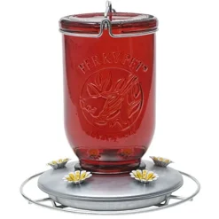 Perky-Pet Mason Jar Glass Hummingbird Feeder - Red - 32 Oz Cap