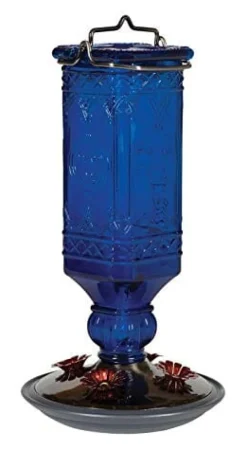 Perky-Pet Square Glass Antique Bottle Hummingbird Feeder - Cobalt Blue - 16 Oz Cap