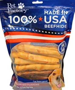 Pet Factory 100% Made In USA Beefhide Chip Rolls Natural Dog Chews - Assorted - 5 In - 18 Pack