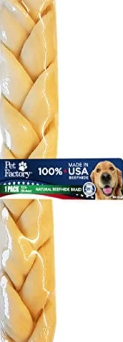 Pet Factory 100% Made In USA Beefhide Braid Natural Dog Chews - Natural - 12 In