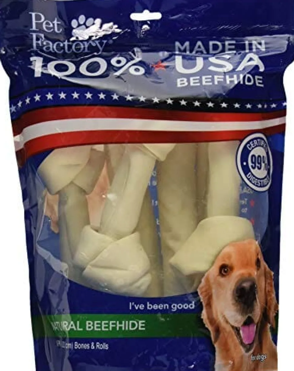 Pet Factory 100% Made In USA Beefhide Bones & Rolls Natural Dog Chews - Natural - 8 In - 6 Pack