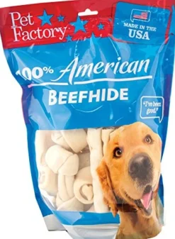 Pet Factory 100% Made In USA Beefhide Bones & Rolls Natural Dog Chews - Natural - 4 In - 25 Pack