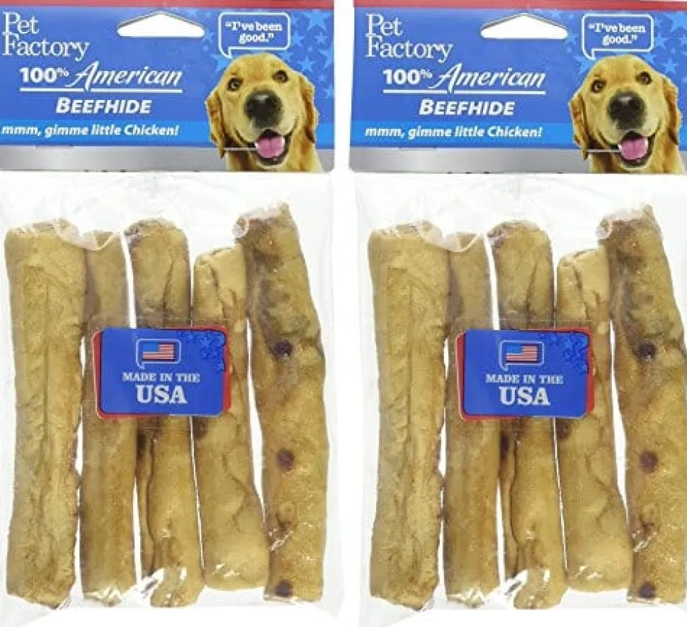 Pet Factory 100% Made In USA Beefhide Chip Rolls Natural Dog Chews - Chicken - 5 In - 5 Pack