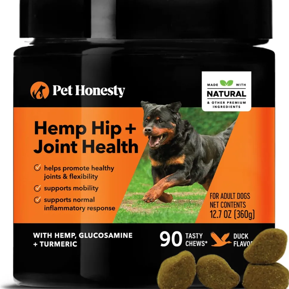 Pet Honesty Hemp Oil and Powder Hip and Joint Duck Chewy Dog Supplement - 90 Count - 12.7 Oz