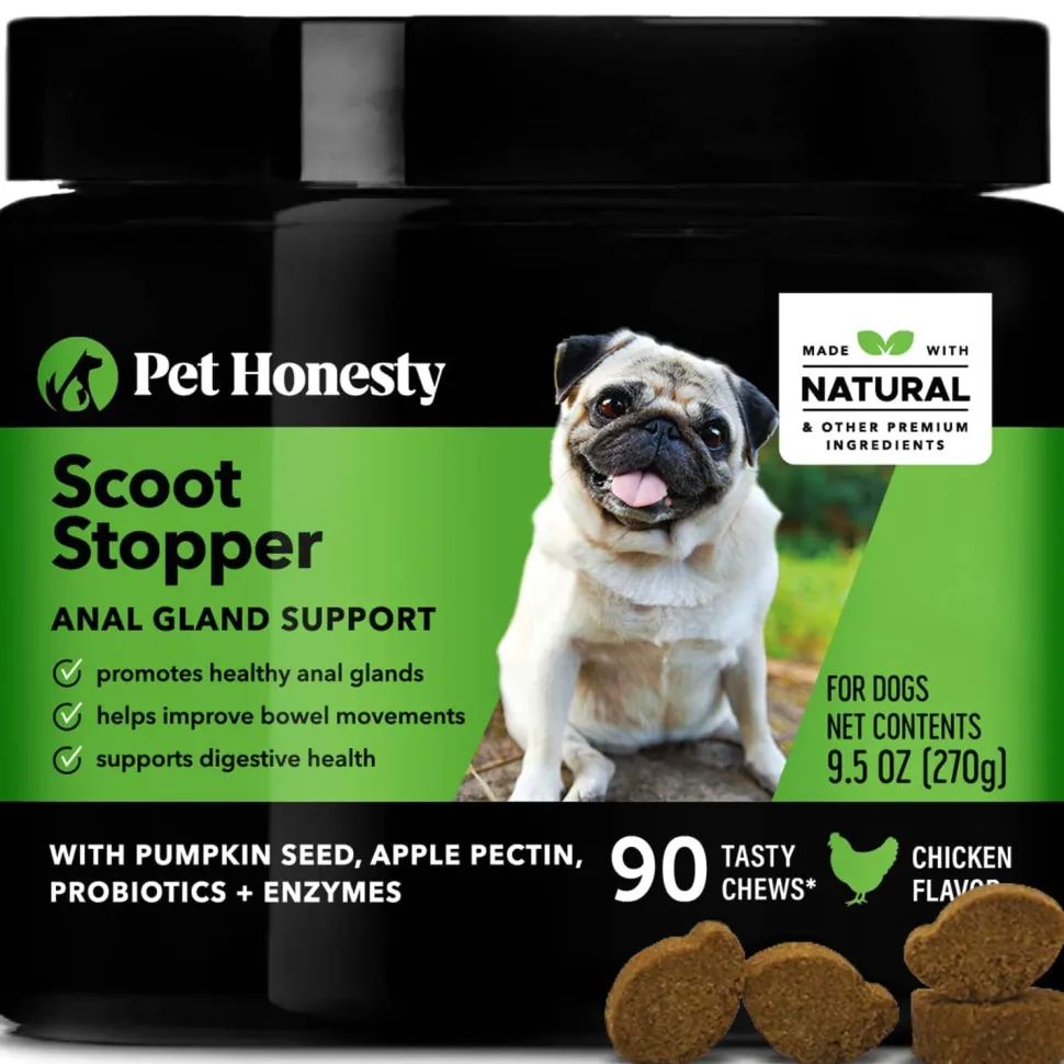 Pet Honesty Scoot Stopper Digestive Anal Gland Support Chicken Chewy Dog Supplements - 90 Count- 9.5 Oz