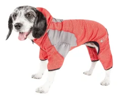 Pet Life ® Active 'Fur-Breeze' Medium-weight 4-Way-Stretch Full Body Hooded Dog Yoga sweater