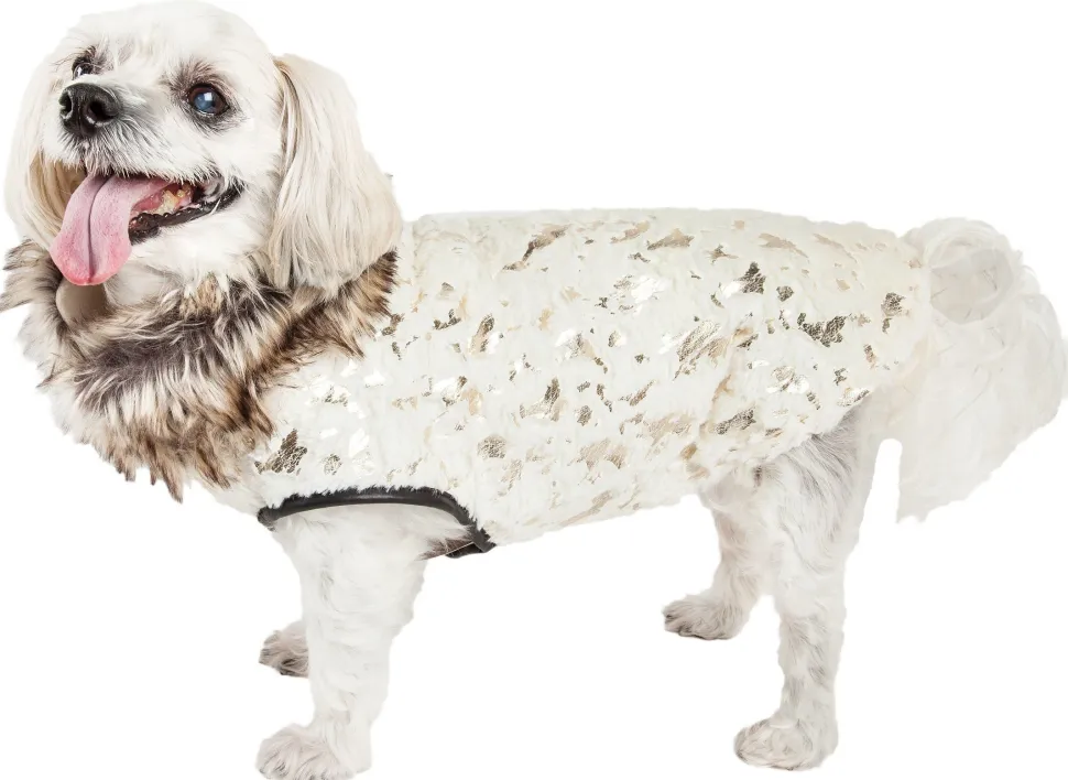 Pet Life ® Luxe 'Gilded Rawffled' Gold-Plated Designer Fur Dog Coat