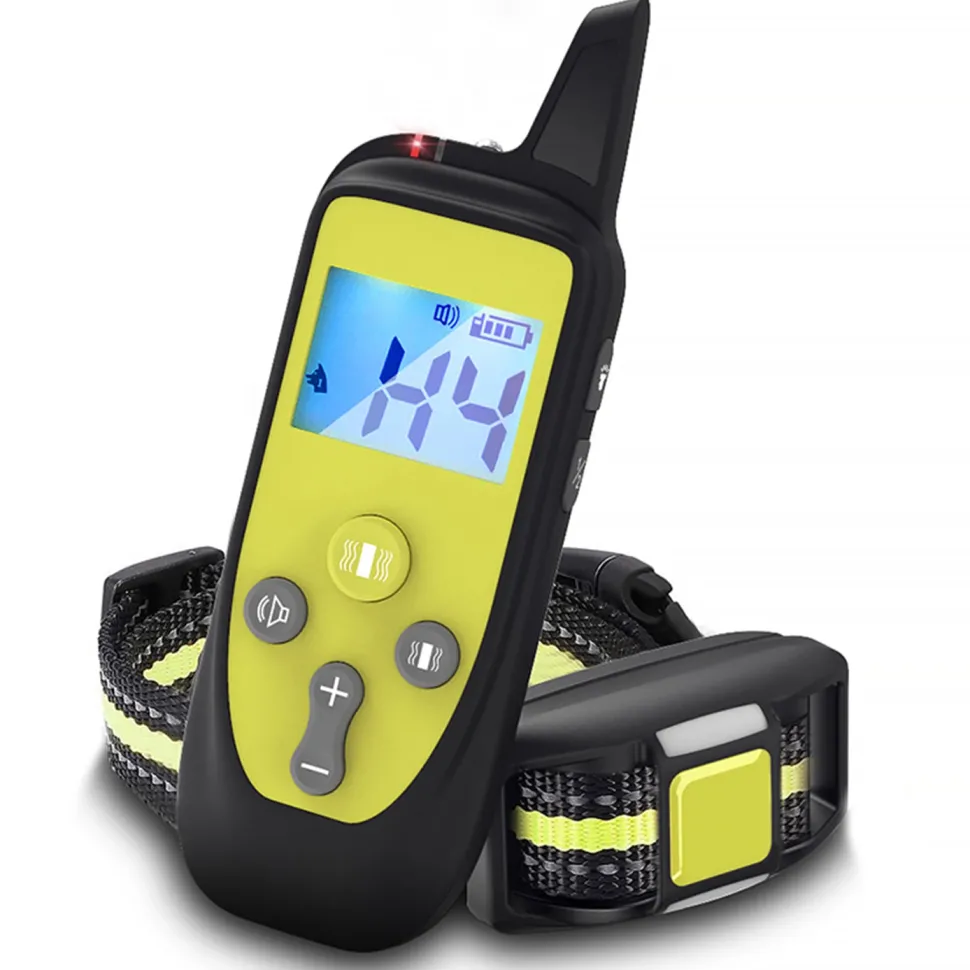 Pet Life ® Yard-Trek 1-to-2 Dog 550 Yard Range 16-Level Vibration and Sound Training Dog Collar - Yellow