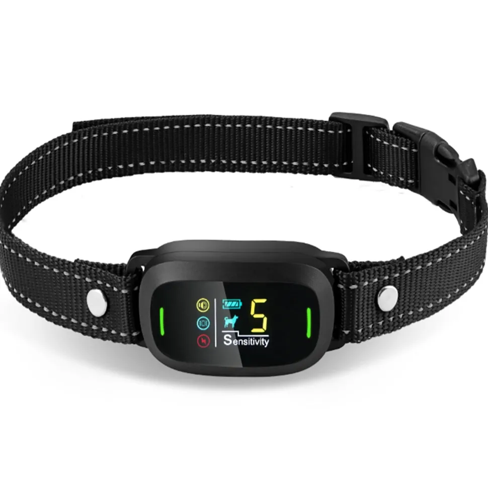 Pet Life ® Barkomatic LED 5-Level Sensitivity and 6-Step Automated Beep Vibration and Stimulation Anti-Bark Dog Collar