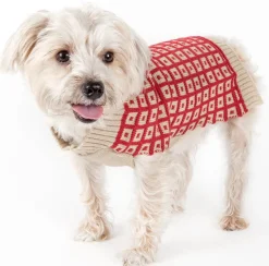 Pet Life ® 'Butterscotch' Box Weaved Heavy Cable Knitted Designer Turtle Neck Dog Sweater