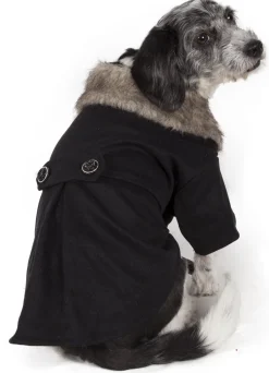 Pet Life ® 'Coast-Guard' Buttoned Fashion Faux-Fur Collared Wool Dog Coat