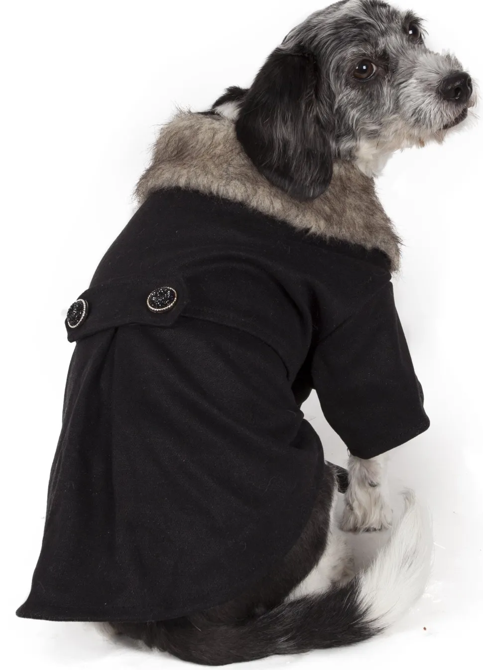 Pet Life ® 'Coast-Guard' Buttoned Fashion Faux-Fur Collared Wool Dog Coat
