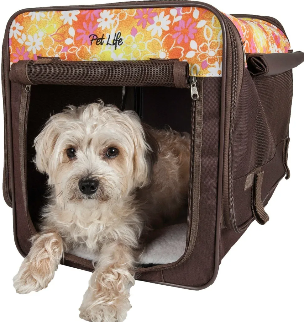 Pet Life ® 'Floral Patterned' Folding Collapsible Lightweight Wire Framed Pet Dog Crate House Tent