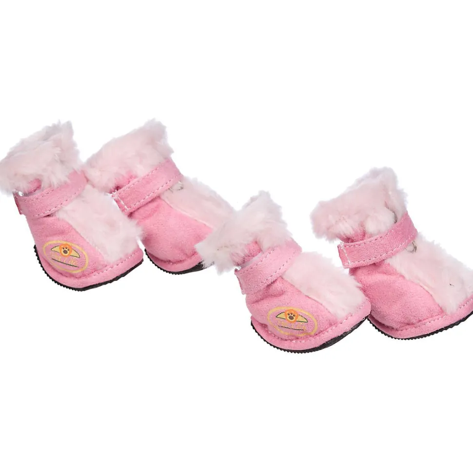 Pet Life ® Fur-Comfort 3M Insulated Fashion Fur and Suede Winter Dog Shoes Boots - Set of 4