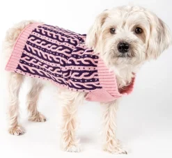 Pet Life ® 'Harmonious' Dual Color Weaved Heavy Cable Knitted Fashion Designer Dog Sweater