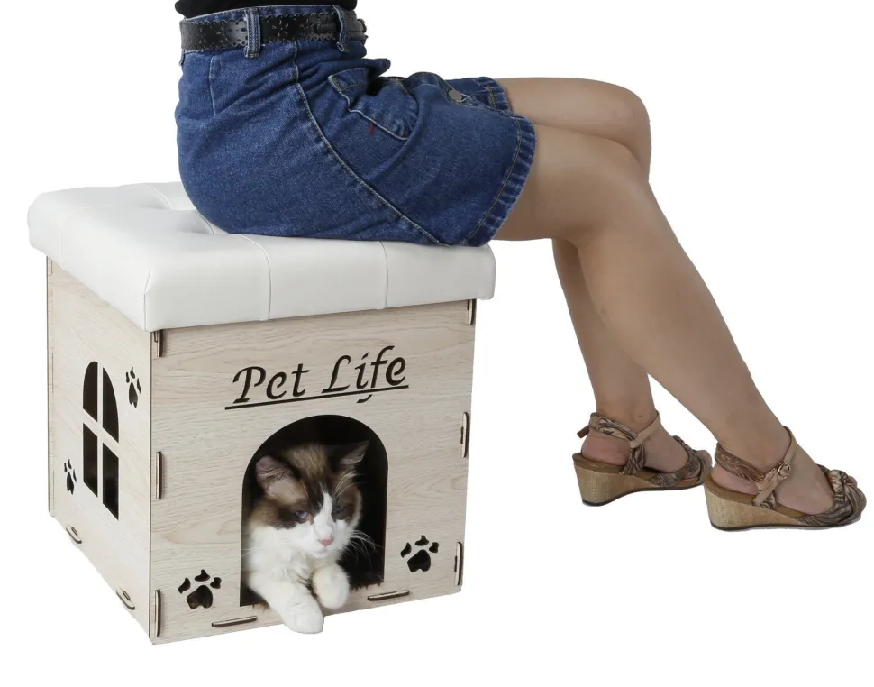 Pet Life ® 'Kitty Kallapse' Collapsible Folding Kitty Cat House Tree Bed Ottoman Bench Furniture