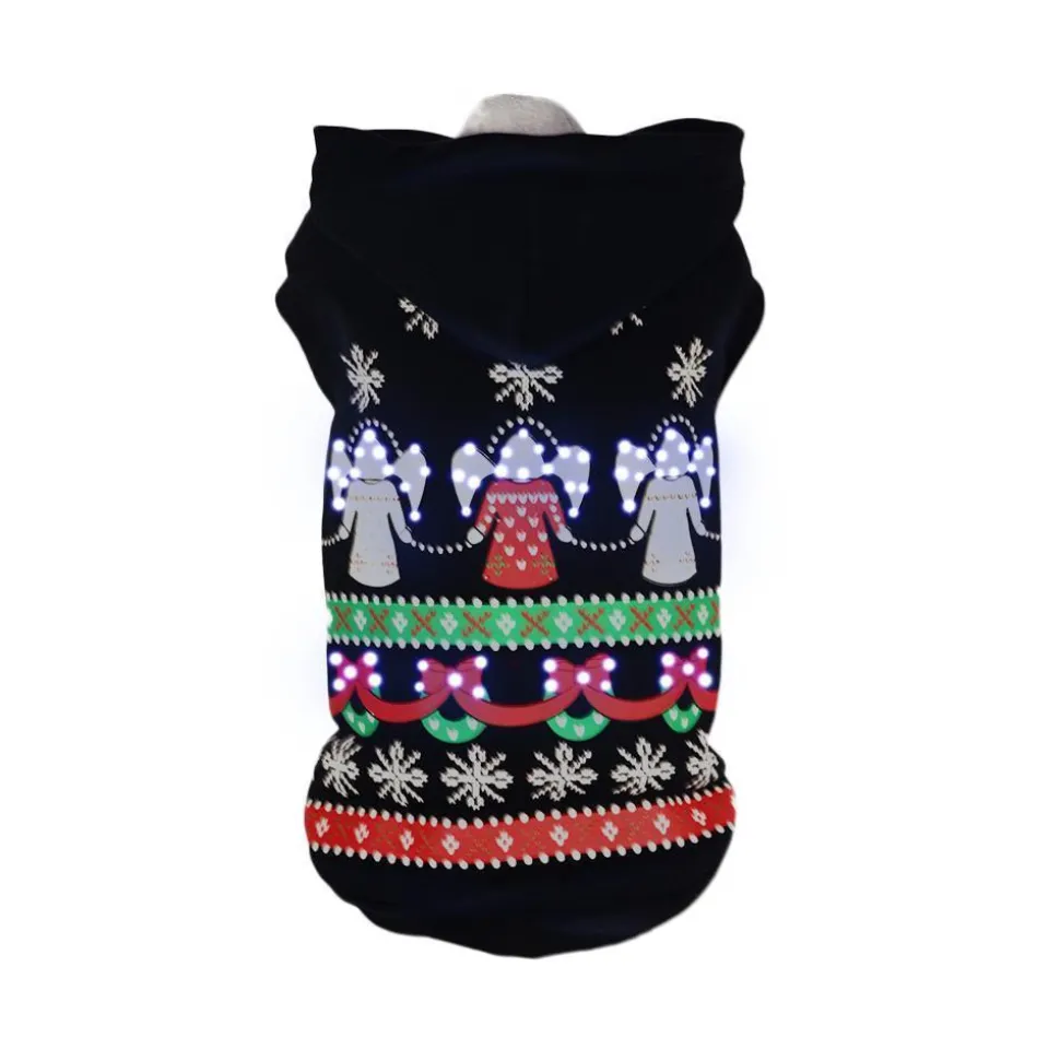 Pet Life ® LED Lighting Patterned Holiday Hooded Dog Costume Sweater w/ Included Batteries