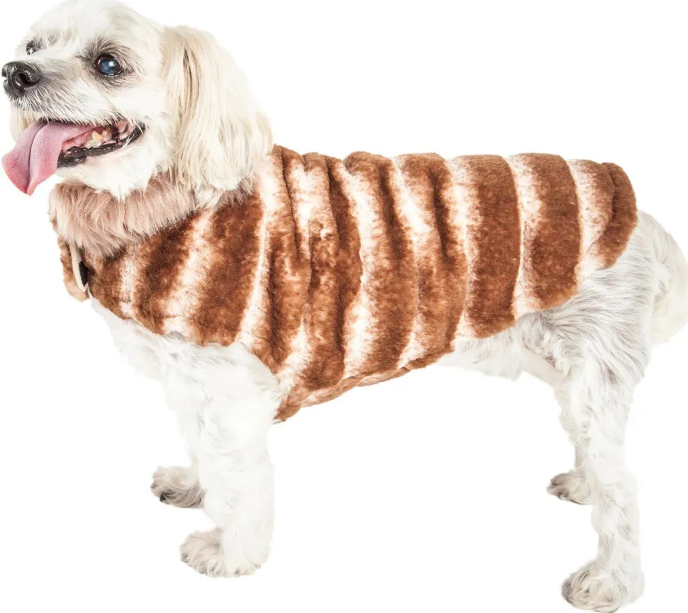Pet Life ® Luxe 'Tira-Poochoo' Tiramisu Patterned Mink Fur Designer Dog Jacket
