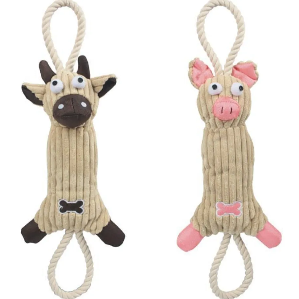 Pet Life ® 'Plush Cow' Natural Jute Rope and Squeak Tugging Plush Dog Toy