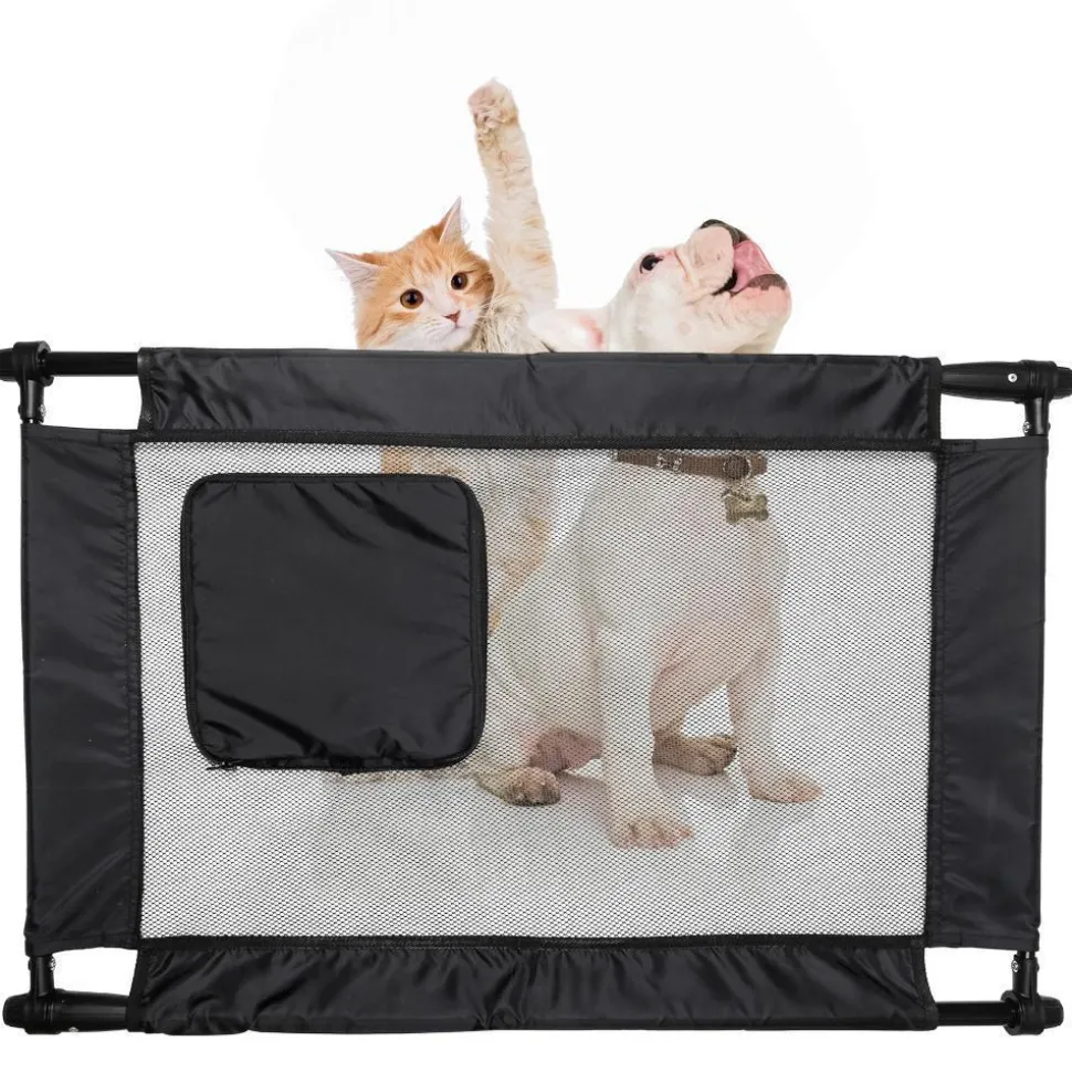 Pet Life ® 'Porta Gate' Anti-Drilling Nylon Mesh Collapsible Folding Travel Safety Pet Cat Dog Gate w/ Zippered Entrance