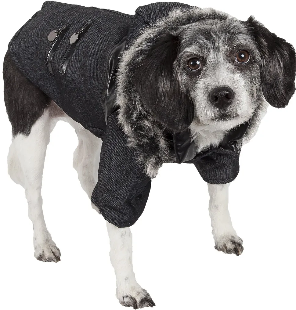 Pet Life ® 'Ruff-Choppered' Denim Fashioned Wool Dog Coat Jacket
