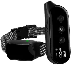 Pet Life ® Tutor-Bark LED 1-to-2 Dog 1,000 Foot Range 8-Level Vibration and Tone Training Dog Collar - Black